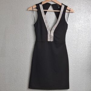 Revamped Black Mini Dress with Silver Detailing Size XS